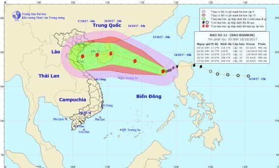 Position of typhoon Khanun in sea