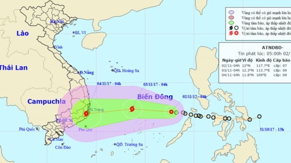 Position of typhoon Xangsane in East Sea