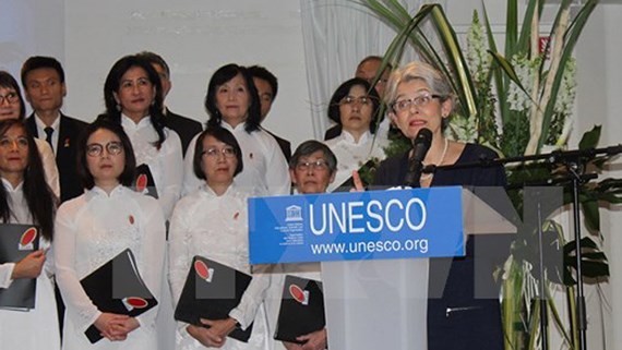 General Director of UNESCO Irina Bokova speaks at the exhibition.