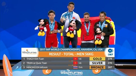 Thach Kim Tuan grabs three gold medals at World Weightlifting Championships 2017 in the United States of America 