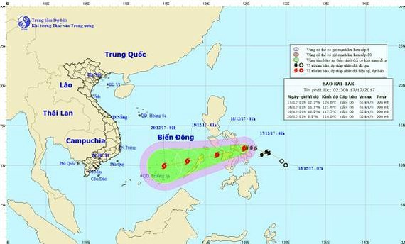Position of typhoon Kai-tak in the East Sea (Photo: NHMFC)