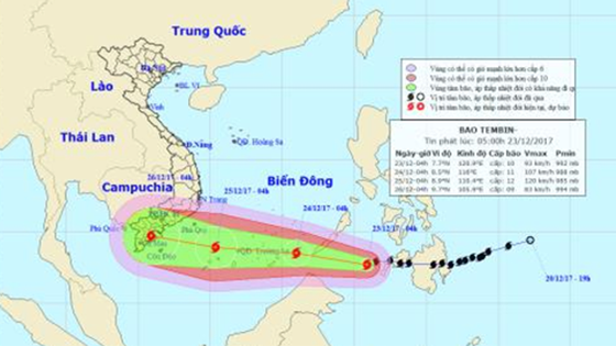 Typhoon Tembin is approaching the provinces from Ba Ria- Vung Tau to Ca Mau