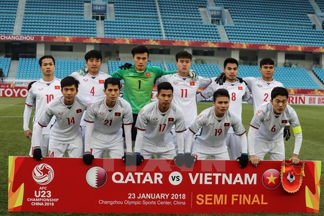 Starting lineup of Vietnam's U23 team in the match against Qatar in the AFC U23 Championship on January 23 (Photo: VNA)