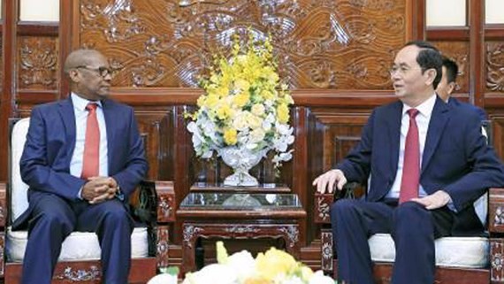 President Tran Dai Quang (R) and South African Ambassador Mpetjane Kgaogelo Lekgoro (Photo:VNA)