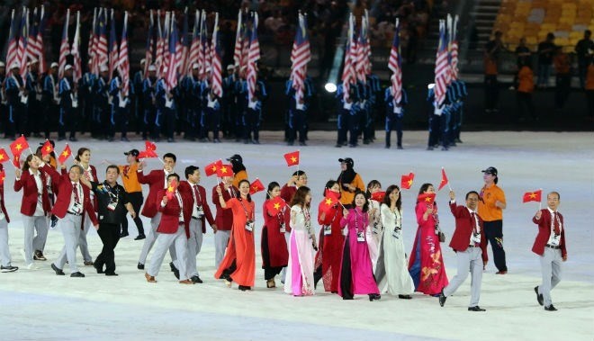 The Vietnamese sport delegation at the opening ceremony of the 29th SEA Games in Malaysia in 2017 (Photo: 24h.com.vn)  