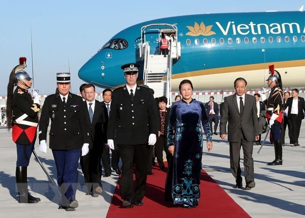 At the welcome ceremony for NA Chairwoman Nguyen Thi Kim Ngan (Source: VNA)
