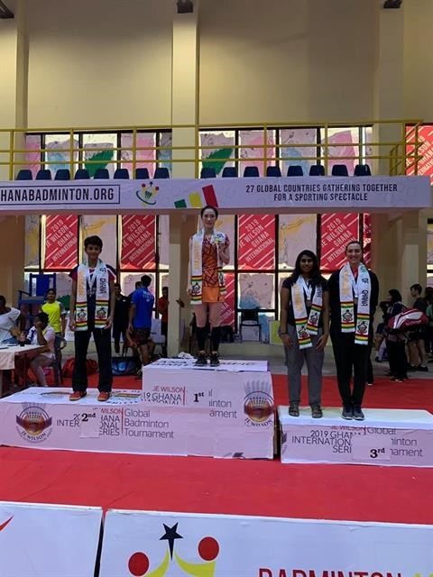Vu Thi Trang of Vietnam on the podium of the JE Wilson International Series badminton tournament which ended in Accra, Ghana, on July 21 - Photo courtesy of Vu Thi Trang 