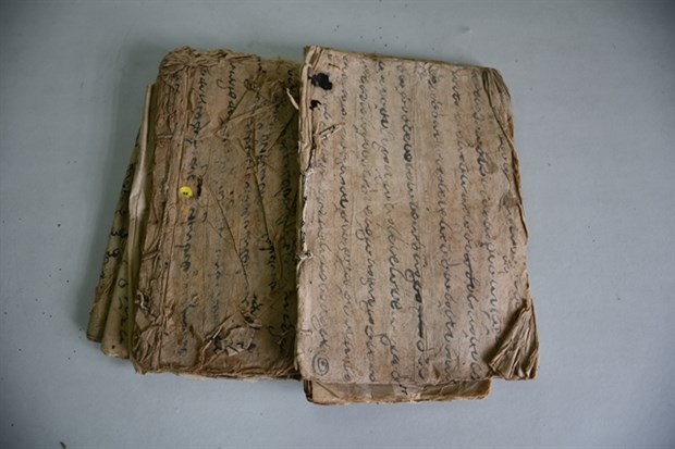 One of five ancient Cham books donated to the My Son Sanctuary management board in Quang Nam province. These books are linked to old ritual or worship ceremonies of the Cham people in central Vietnam over past decades. (Photo courtesy of My Son Sanctuary)