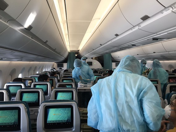 All the crew members in the flight are equipped with full-body medical protective gears 