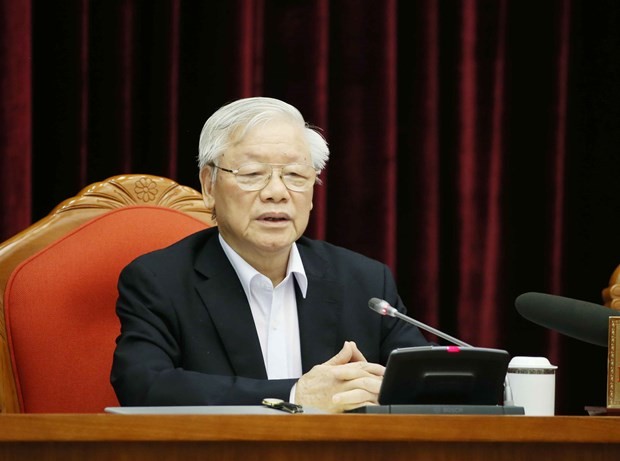 Party General Secretary and State President Nguyen Phu Trong speaks at a meeting in Hanoi on April 23 (Photo: VNA)