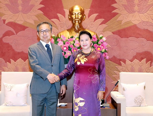 National Assembly Chairwoman Nguyen Thi Kim Ngan (R) meets with Japanese Ambassador Yamada Takio on June 30 (Photo: VNA)