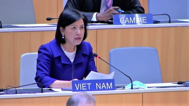 Vietnamese Ambassador Le Thi Tuyet Mai speaks at the opening session of the 61st series of meetings of the Assemblies of the Member States of WIPO on September 21 (Photo: VNA)