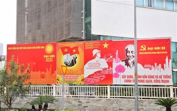 Panels installed in Ho Chi Minh City to welcome the 13th National Party Congress (Photo: VNA)