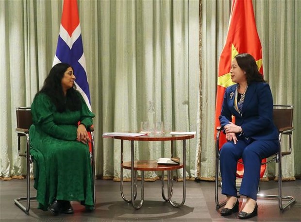 Visepresident Vo Thi Anh Xuan (R) møter Norges kultur- og likestillingsminister Lubna Jaffery (Foto: VNA)