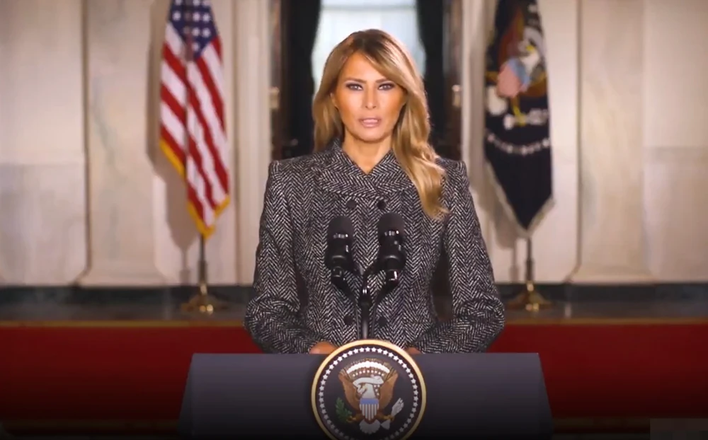 Đệ nhất phu nhân Mỹ Melania Trump đưa ra thông điệp video chia tay Nhà Trắng, trong clip dài 6 phút, ngày 18-1. Ảnh cắt từ clip