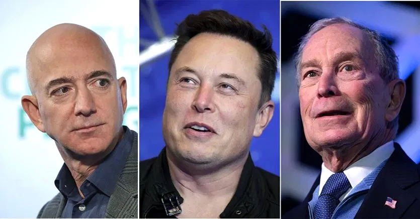 Những tỷ phú trong nhóm giàu nhất thế giới (từ trái sang): Jeff Bezos, Elon Musk và Michael Bloomberg
