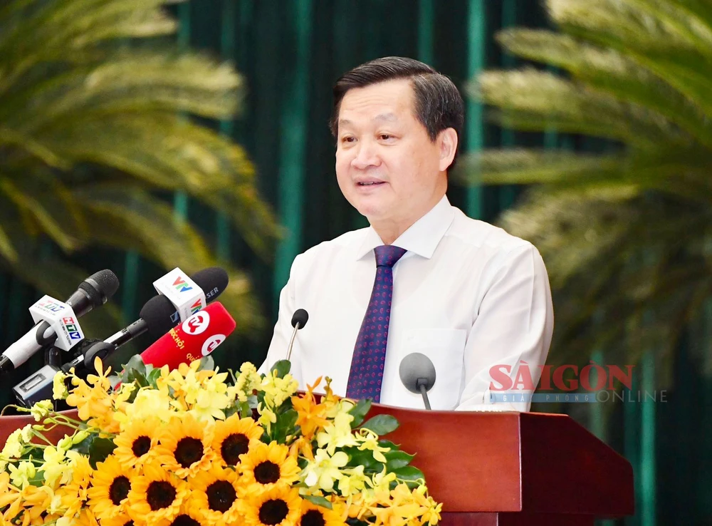 Phó Thủ tướng Lê Minh Khái phát biểu tại hội nghị. Ảnh: VIỆT DŨNG