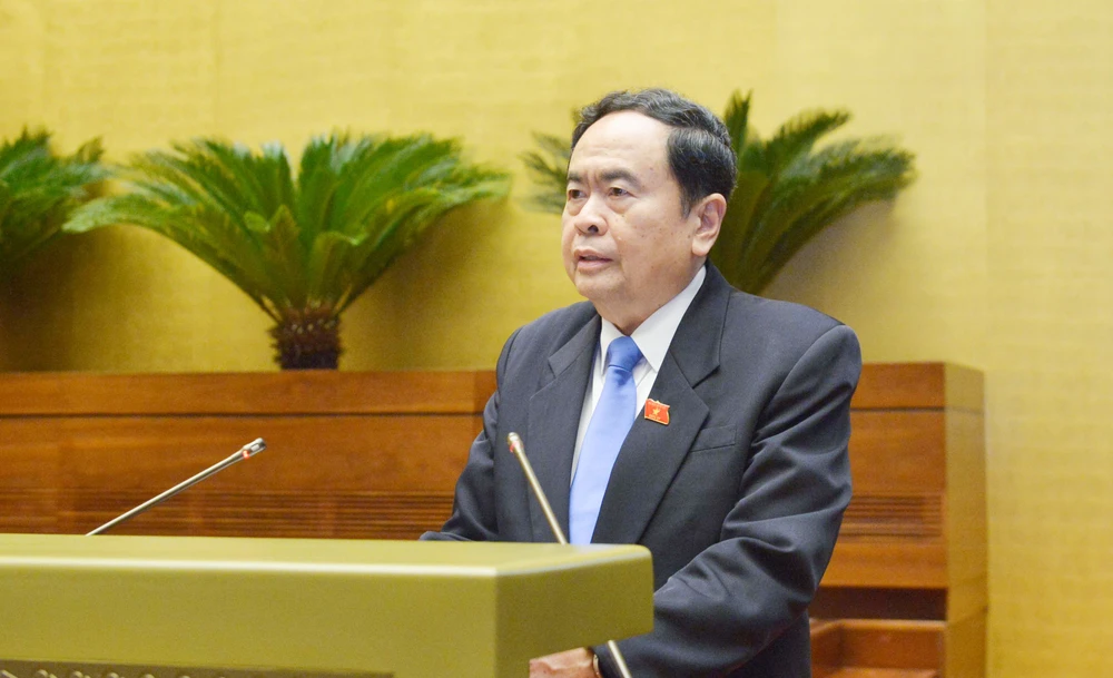 Phó Chủ tịch Thường trực Quốc hội Trần Thanh Mẫn - Trưởng Ban Tổ chức Lễ kỷ niệm 80 năm Ngày Tổng tuyển cử đầu tiên bầu Quốc hội Việt Nam phát biểu tại lễ phát động