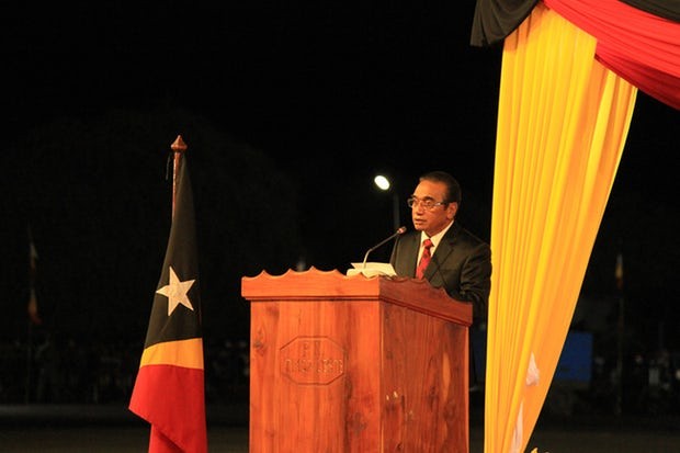 東帝汶新總統法蘭西斯科‧古特雷斯‧盧奧洛20日在帝力國民議會大廈宣誓就職。（圖源：The Guardian）