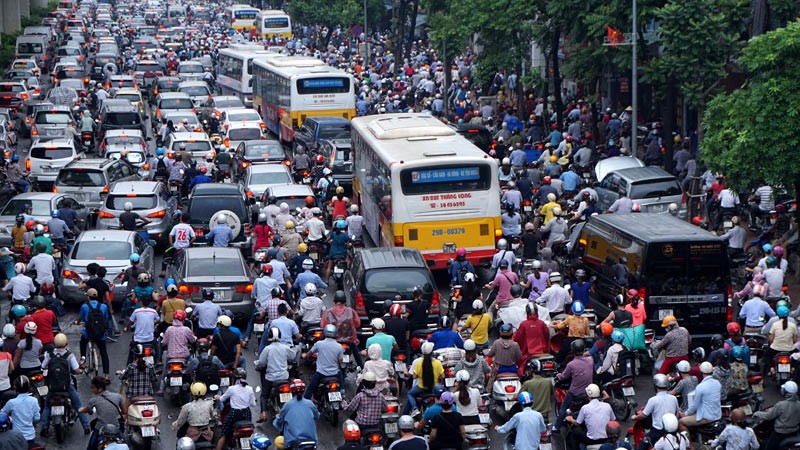 河內市阮豸街高峰時間經常發生交通堵塞現象。（示意圖源：黎英勇）