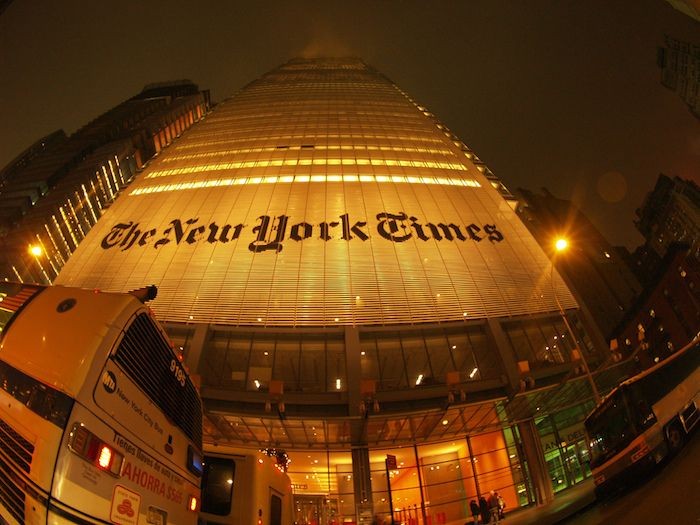 圖為紐約時報大樓。（資料圖來源：互聯網）