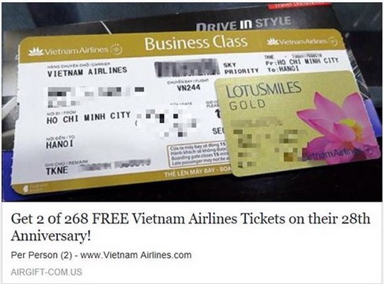 近日，臉書上紛紛出現免費贈送飛機票的假消息。(圖源：互聯網)