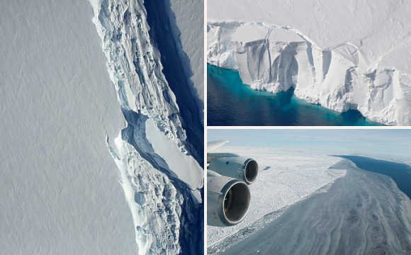 歐洲航天局發布衛星圖像顯示冰山一角，約6000平方公里，世界上有記錄以來的最大冰山之一有可能在“幾小時、幾天或幾週內”脫離南極一處冰架。(圖源：互聯網)