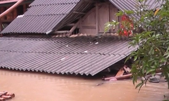 陸安縣崽河有許多住房被水淹到屋頂。（圖源：互聯網）