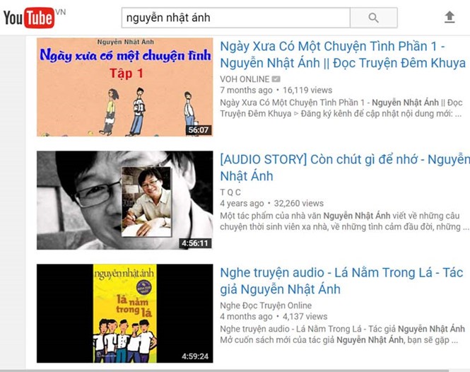 阮日映作者一系列的語音書獲上載到Youtube上。手機上某語音書程式的主熒幕。