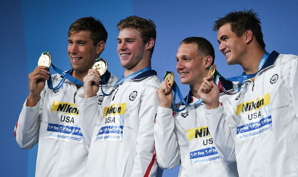 美國男子4x100米混合泳接力奪冠。(圖源：互聯網)