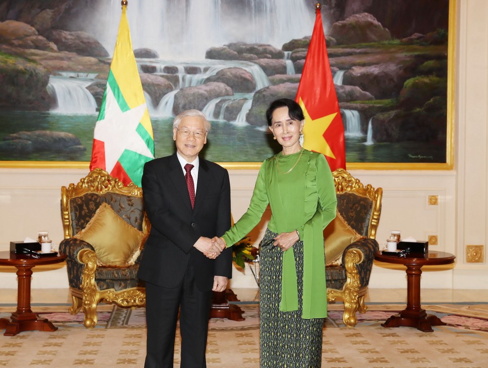 阮富仲總書記接見緬甸最高顧問昂山素姬。（圖源：越通社）