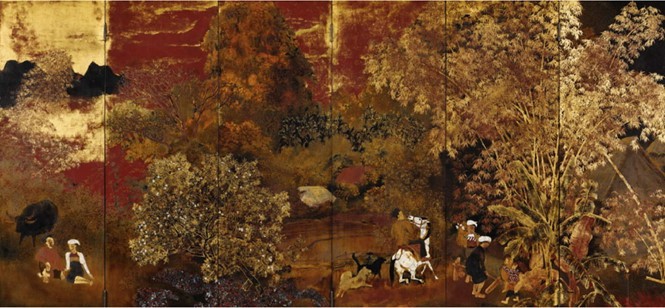 圖為阮家智畫家的《鄉村》漆畫。