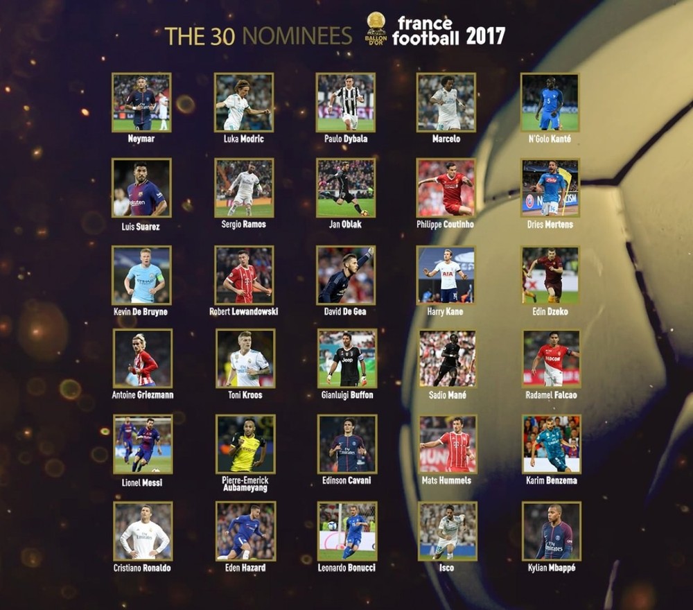 《法國足球》雜誌昨晚分批公布金球獎30人候選名單。（圖源：互聯網）