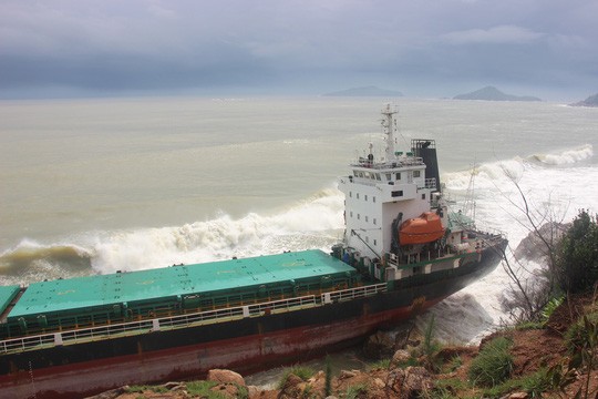 受12號颱風吹襲影響，一艘貨船在平定省海域擱淺。