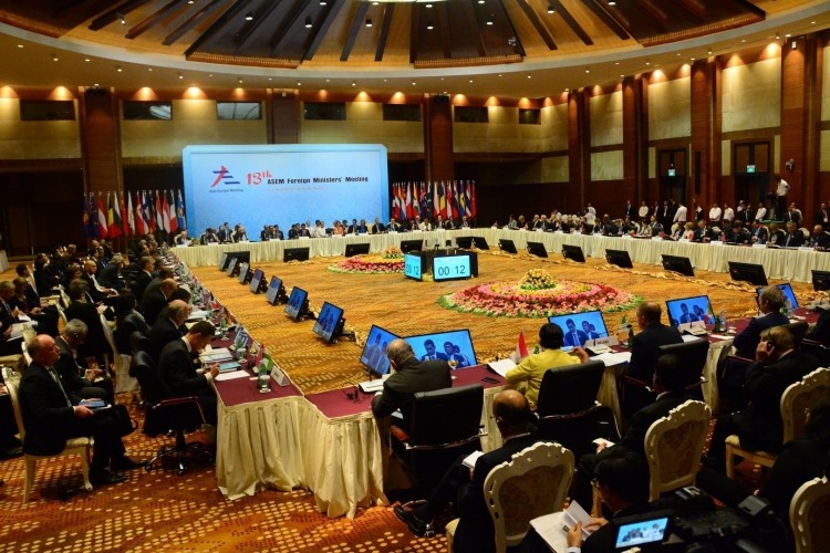 圖為第十三屆亞歐合作論壇外交部長會議(ASEM 13)現場一隅。（圖源：越通社）