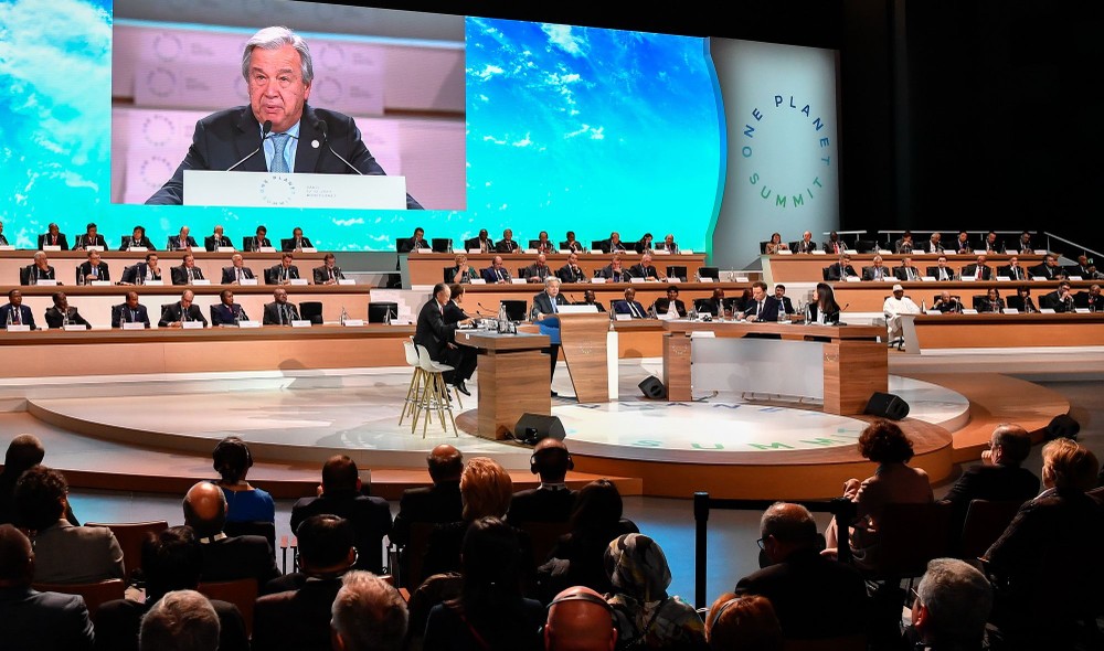 聯合國秘書長古特雷斯在“一個星球”氣候行動融資峰會全會上發言。（圖源：新華網）