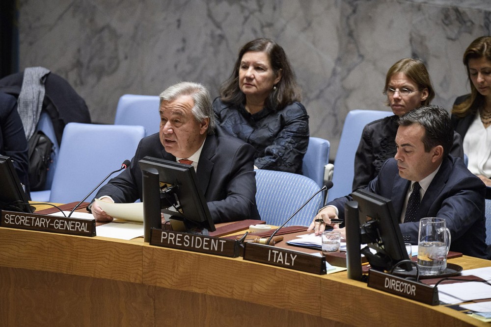 聯合國秘書長古特雷斯出席安理會會議。（圖源：聯合國）
