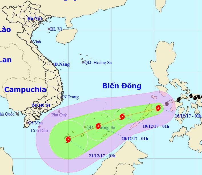 圖為啟德颱風的移動方向。（圖源：中央水文氣象預報中心）
