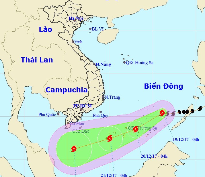 圖為15號颱風的移動方向。（圖源：中央水文氣象預報中心）