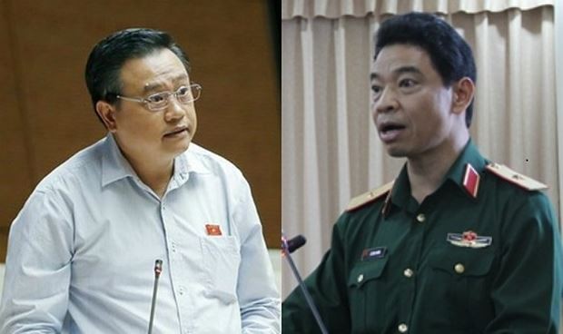 新任政府機要部副部長黎春長少將(右)與新任越南油氣集團董事長陳仕清。（圖源：PV）