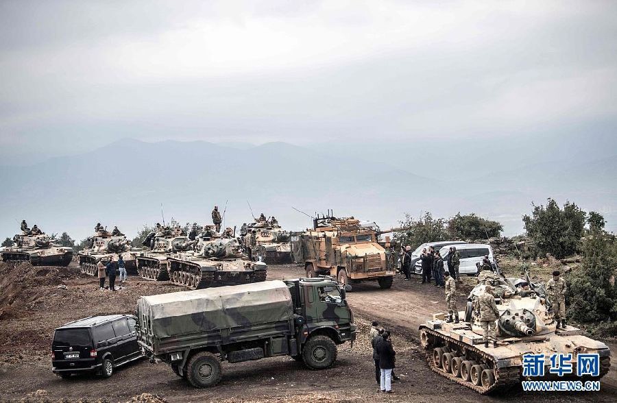 當地時間1月21日，土耳其哈塔伊省，土耳其部隊在土敘邊境哈薩鎮附近。 （圖源：新華網）
