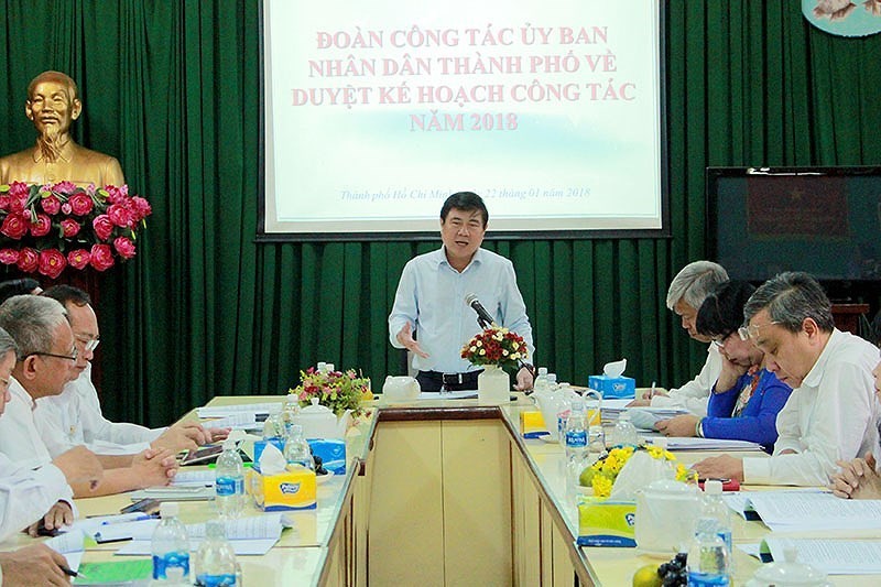 市人委會主席阮成鋒主持會議並發表指導意見。（圖源：L.THOA）