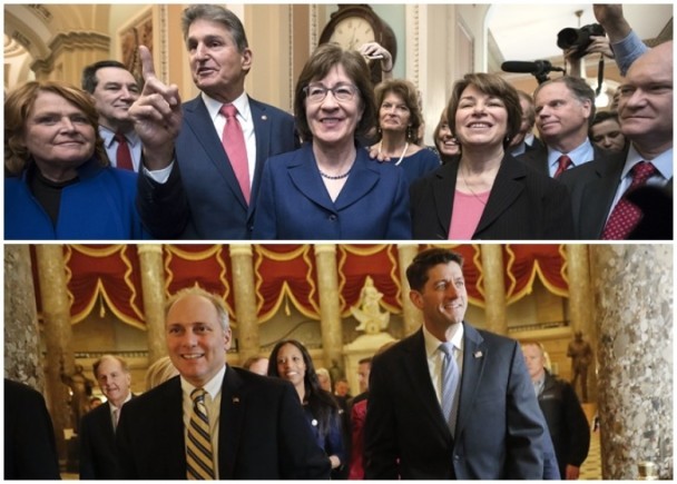 美國參議院（上）和眾議院（下）先後通過臨時預算法案。（圖源：AP）
