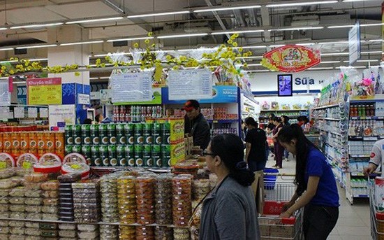 圖為芹苴市某一超市裡的春節平抑物價貨源。（示意圖源：VOV）