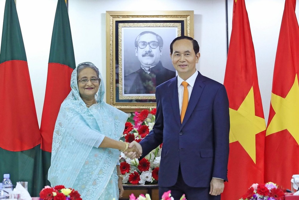 國家主席陳大光與孟加拉國總理哈西娜會談。（圖源：顏創）