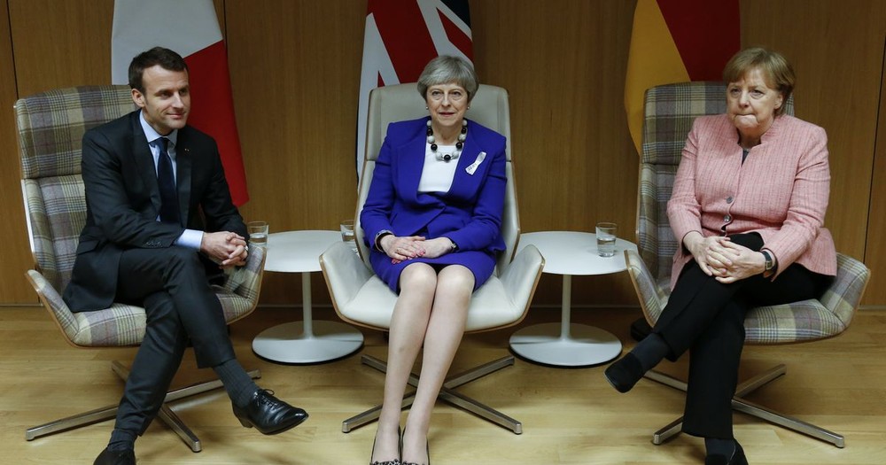 法總統馬克龍、德總理默克爾與英首相特蕾莎‧梅。（圖源：AP）