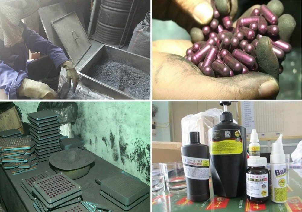使用竹炭粉生產輔助治療癌症藥物的Vinaca系列產品一隅。（圖源：互聯網）