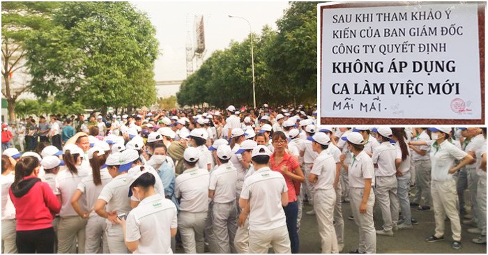 越南Nidec Sankyo 有限責任公司約1000名工人聚集在公司門前罷工。（圖源：勞動者報）