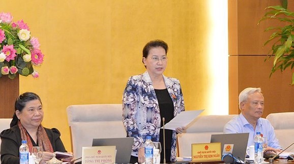 國會主席阮氏金銀在會議上發言。