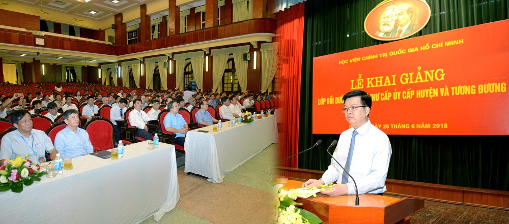黨中央委員、中央組織部副部長梅文正在開課儀式上致歡迎詞。（圖源：孟勝）